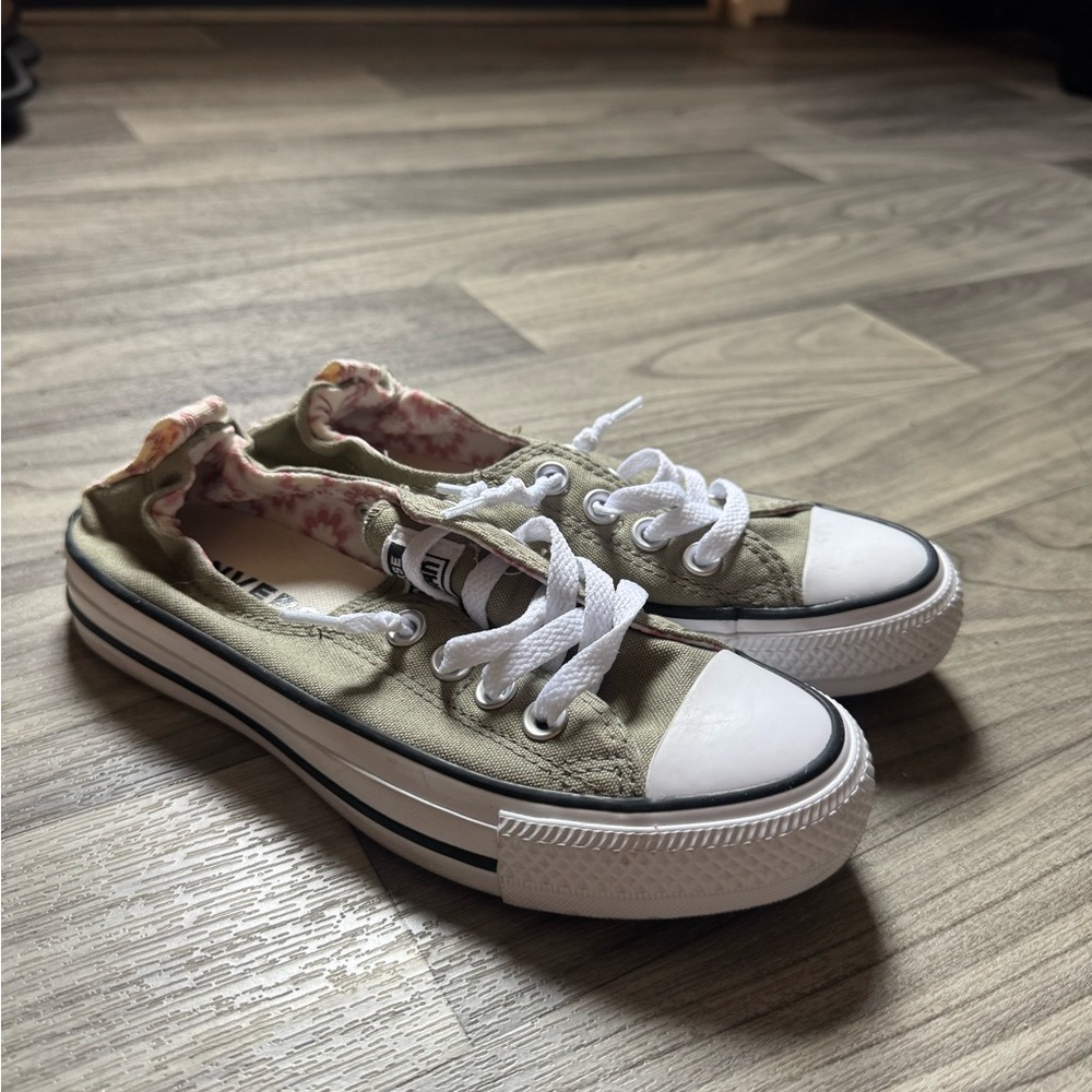 Converse Green and White Canvas Sneakers Classic Low-Top Design